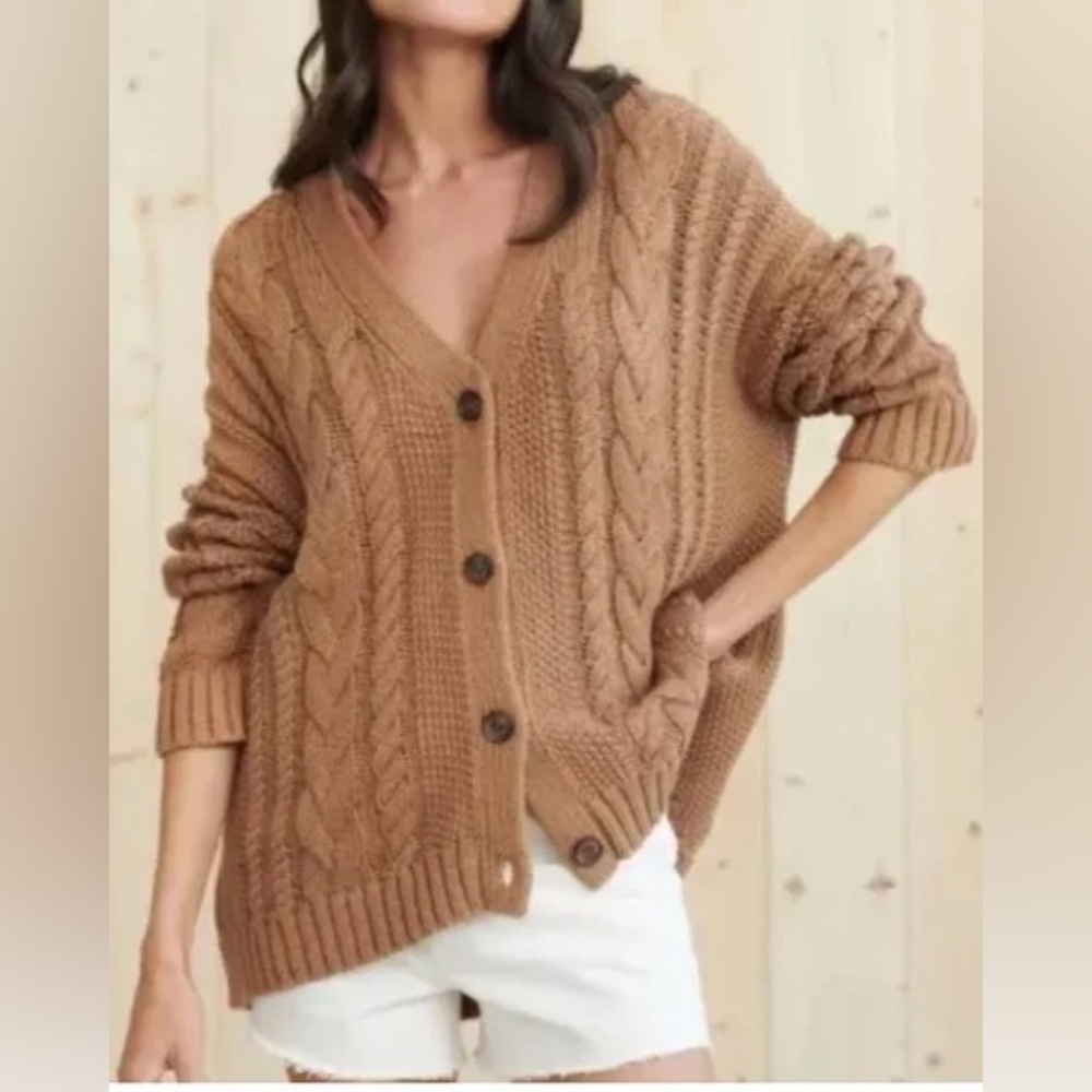 Jenni Kayne Cotton Cable Knit Cardigan Sweater